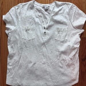 Liz Claiborne White Cotton Henley Top